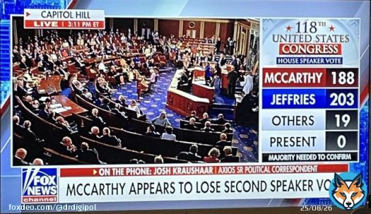 Just because it looks so good on #FoxNews: @RepJeffries bests #KevinMcCarthy AGAIN! and with fewer votes for McCarthy on the 2nd ballot for Speaker of the House.  Note: Fox does not keep the tally on screen.  This time no votes for Andy Biggs.