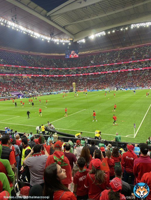 عملية الاحماء قبل انطلاق لقاء المغرب و فرنسا في 'استاد البيت' في مدينة الخور. كل التوفيق لأسود الأطلس.