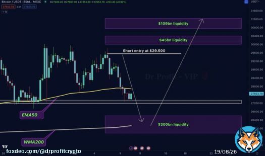 Bitcoin - whats next ?  After perfectly predicting the dump from $29.500 #Bitcoin officialy lost EMA50, the indicator I have been speaking about in the last three weeks. Very bad sign for bulls. So this is what Iam expecting next:  Do you see the huge $300bn liquidity pool that&hellip;