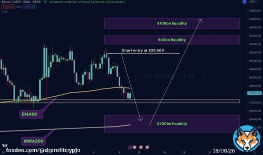Bitcoin - whats next ?  After perfectly predicting the dump from $29.500 #Bitcoin officialy lost EMA50, the indicator I have been speaking about in the last three weeks. Very bad sign for bulls. So this is what Iam expecting next:  Do you see the huge $300bn liquidity pool that&hellip;