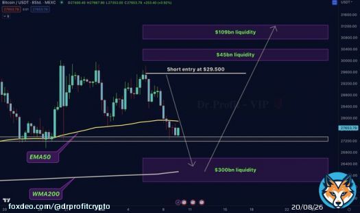Bitcoin - whats next ?  After perfectly predicting the dump from $29.500 #Bitcoin officialy lost EMA50, the indicator I have been speaking about in the last three weeks. Very bad sign for bulls. So this is what Iam expecting next:  Do you see the huge $300bn liquidity pool that&hellip;