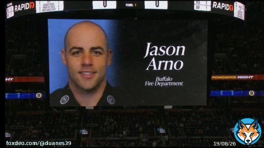 A lot of respect to the Bruins for honoring fallen firefighter Jason Arno during tonight&rsquo;s game, who lost his life tragically yesterday during a 4-alarm fire. My thoughts go out to his family, and his brothers and sisters with the Buffalo Fire Dpt. Gone but never forgotten #BFD