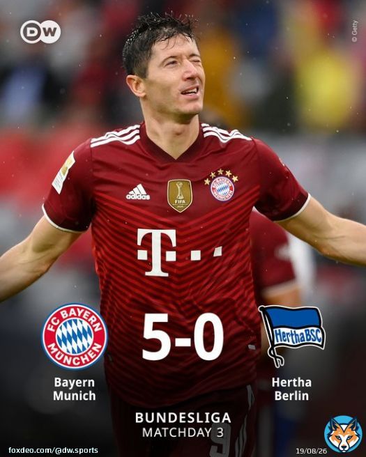 The unstoppable Robert Lewandowksi scores his 300th Bayern Munich goal as the champions steamroll Hertha.  #FCBBSC