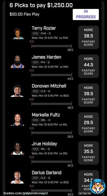 Giveaway Alert!If this #PrizePicks fantasy score slip goes 6/6 I will give away $100 to one lucky follower who likes, RT, and tags a friend! #DFS #GamblingTwitter #sportsbettingtwitter