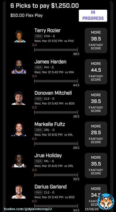 Giveaway Alert!If this #PrizePicks fantasy score slip goes 6/6 I will give away $100 to one lucky follower who likes, RT, and tags a friend! #DFS #GamblingTwitter #sportsbettingtwitter