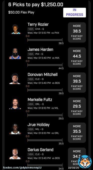 Giveaway Alert!If this #PrizePicks fantasy score slip goes 6/6 I will give away $100 to one lucky follower who likes, RT, and tags a friend! #DFS #GamblingTwitter #sportsbettingtwitter