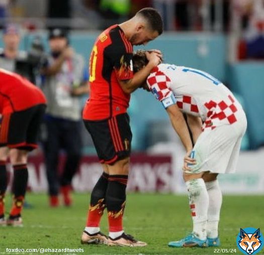| Eden Hazard with Luka Modric at full time   He's taking care of Modric despite being devastated himself.  How can people hate him? Pure class on and off the pitch!
