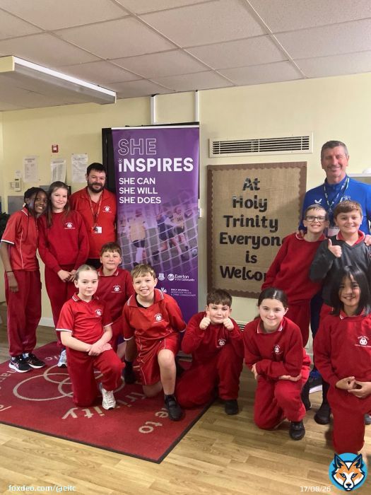 Inspiring the next generation… Year 6 students from @HolyTrinityGar have been taking part in Everton in the Community's 'She Inspires' programme! In collaboration with @MerseyPolice, The @FA and @LFCFoundation, the project supports young people to dedevelop their footballShow more