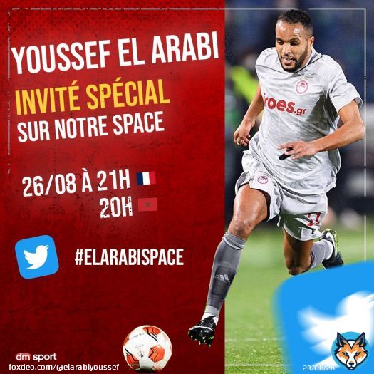 Vendredi soir (26/08), DM Sport aura l'honneur d'accueillir @elarabiyoussef en interview Space sur Twitter ! 21H FR / 20H MA Posez vos questions via le hashtag #ElArabiSpace