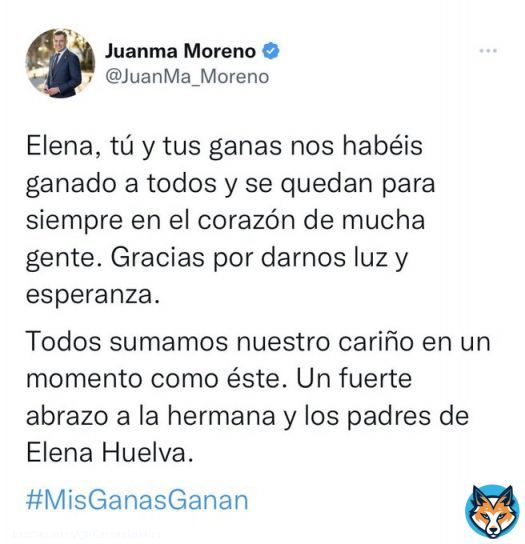 Lo que ten&eacute;is que sumar los pol&iacute;ticos -para que otras como Elena Huelva no pierdan la vida- es inversi&oacute;n en sanidad y en investigaci&oacute;n, no cari&ntilde;o. @JuanMa_Moreno