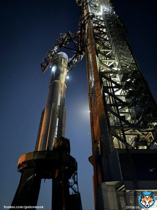 Just inspected the Starship booster, which the arms have now placed back in its launch mount. Looks great!  A few outer engine nozzles are warped from heating & some other minor issues, but these are easily addressed.  Starship is designed to achieve reflight of its rocketShow more