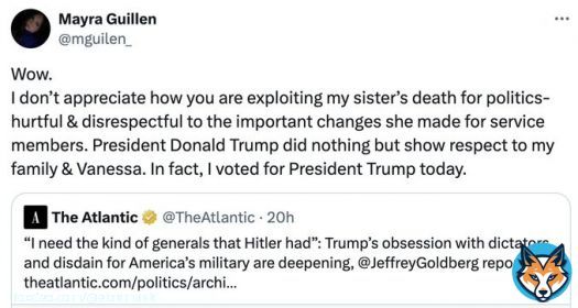 The Atlantic is an evil publicationQuoteShaun Maguire@shaunmmaguire&middot;15hThis is evil reporting by The Atlantic  They make an outrageous claim, which one of the two sources denies (Pfeiffer) but they run the story anyways  They also claim Trump denigrated a dead soldier, whose family (Mayra) denies it  Dear MSM, you will die if you keep doing thisShow more