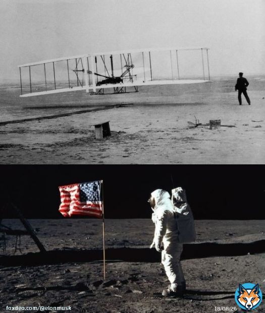 Only 66 years from first flight to landing on the Moon in 1969.   Here we are, 76 years later cannot yet return to the Moon. We should have been on Mars by now.QuoteMassimo@Rainmaker1973&middot;6hThese two photographs are separated by only 66 years.