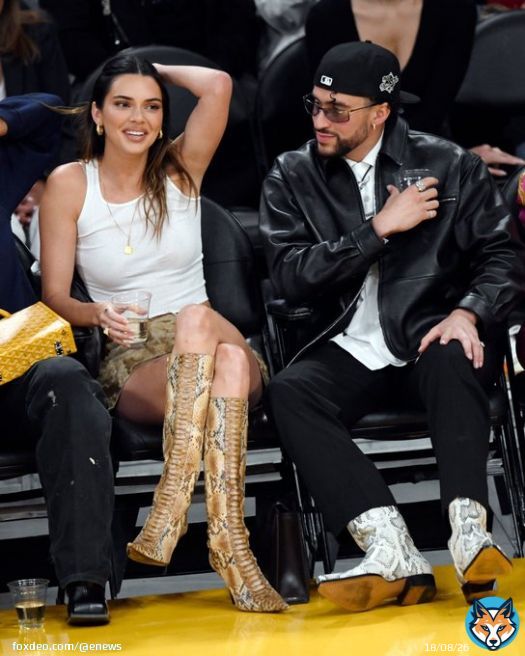 Alley-OOP Kendall Jenner and Bad Bunny were spotted courtside at the Lakers vs. Warriors game amid their rumored romance. (: Getty)