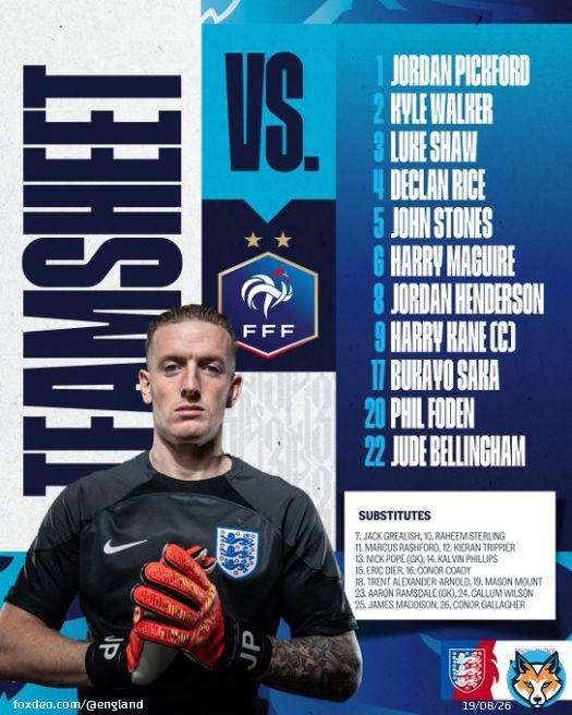 Your #ThreeLions to face France!