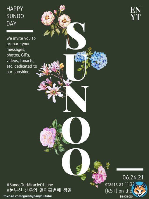REMINDER  ENGENEs, we will start posting on Twitter using these tags today at 11:30 PM KST.   #.SunooOurMiracleOfJune #.눈부신_선우의_열아홉번째_생일  #ENHYPEN_SUNOO #SUNOO #ENHYPEN  @ENHYPEN_members @ENHYPEN