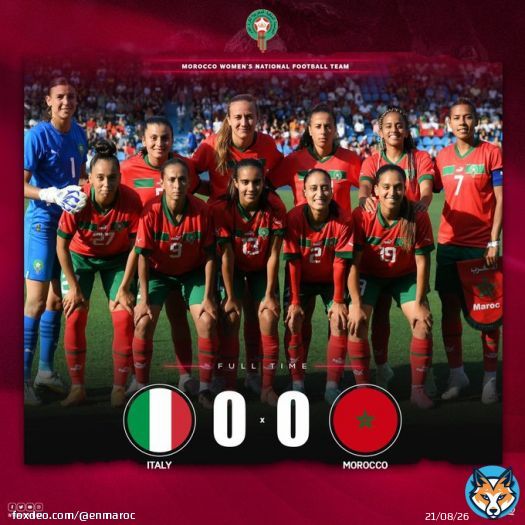 نهاية المقابلة الودية بالتعادل السلبي بين المنتخب الوطني النسوي و منتخب إيطاليا    Full time!! 0-0 No winner designed for this friendly game   #DimaMaghrib #OneGameOneFamily #AtlasLionesses