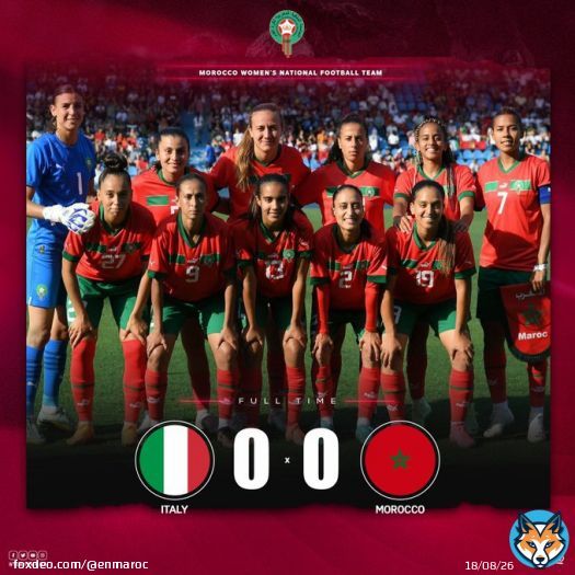 نهاية المقابلة الودية بالتعادل السلبي بين المنتخب الوطني النسوي و منتخب إيطاليا    Full time!! 0-0 No winner designed for this friendly game   #DimaMaghrib #OneGameOneFamily #AtlasLionesses
