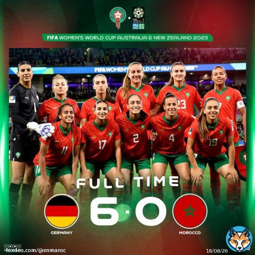 نهاية المقابلة بفوز منتخب ألمانيا أمام منتخبنا الوطني النسوي   Final whistle !! 6-0 Time to regroup and come back stronger for the next matches   #DimaMaghrib #OneGameOneFamily #AtlasLionesses