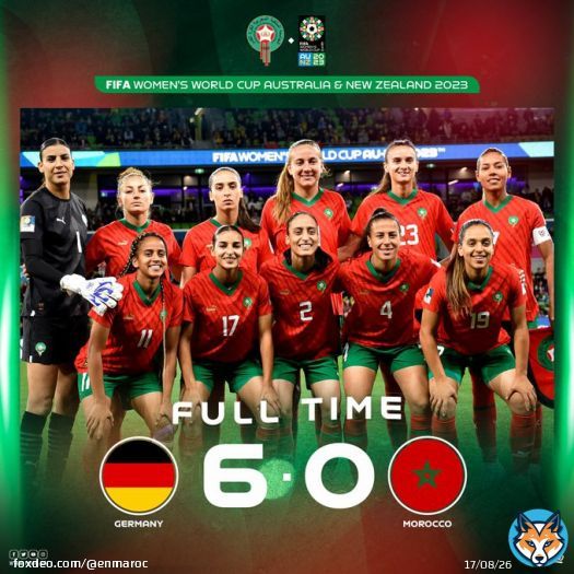 نهاية المقابلة بفوز منتخب ألمانيا أمام منتخبنا الوطني النسوي   Final whistle !! 6-0 Time to regroup and come back stronger for the next matches   #DimaMaghrib #OneGameOneFamily #AtlasLionesses