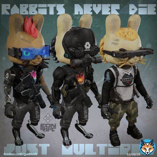 So far, it's been all cats in our peeks, but as you can see in the comics, the world of Eon Rift has many other creatures fighting for their place in our cyberpunk metropolis...    And here's the Rabbits- no strangers to cloning tech.  More species rreveals incoming... #NFTs