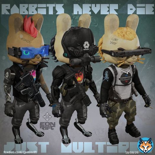 So far, it's been all cats in our peeks, but as you can see in the comics, the world of Eon Rift has many other creatures fighting for their place in our cyberpunk metropolis...    And here's the Rabbits- no strangers to cloning tech.  More species rreveals incoming... #NFTs