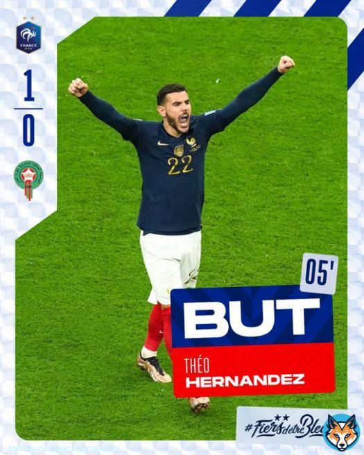 Quelle entame pour les Bleus !  @TheoHernandez marque d'un geste acrobatique et ouvre le score !!   1-0 | #FRAMAR | #FiersdetreBleus