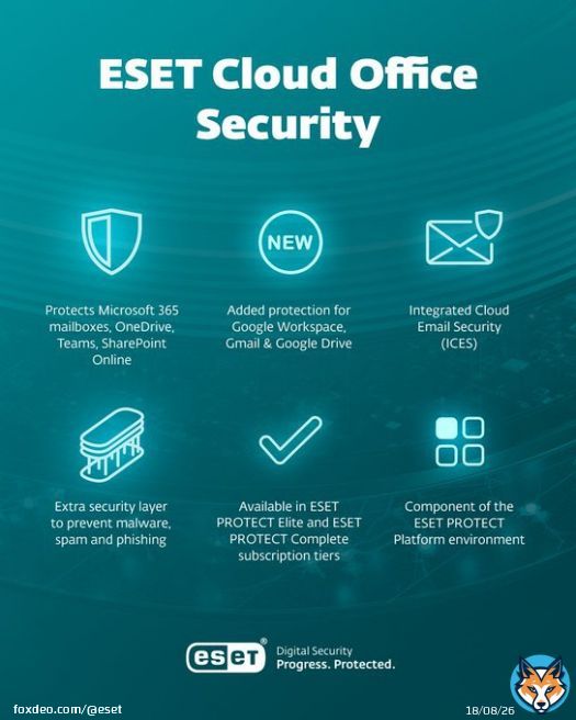 ESET Cloud Office Security (ECOS) is a powerful combination of spam filtering, anti‑malware scanning, anti‑phishing, and advanced threat defense capabilities that can mitigate even never-before-seen threats.  #ESET #ProgressProtected