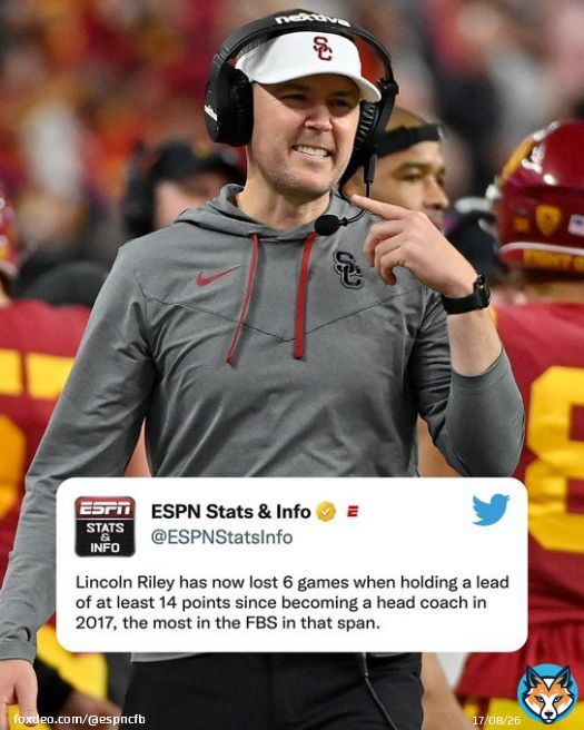 14-point leads have not been kind to Lincoln Riley