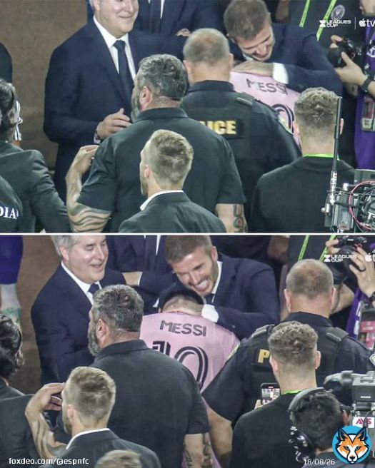 David Beckham and Messi after his winner for Inter Miami