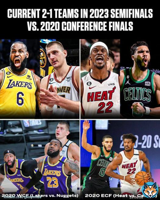 The Lakers, Nuggets, Heat and Celtics are all up 2-1 in their respective playoff series.  The same teams were the final four teams in the bubble