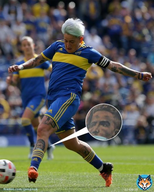 Argentina striker Yamila Rodriguez only has two footballers tattooed on her.   One is Diego Maradona, the other is Cristiano Ronaldo