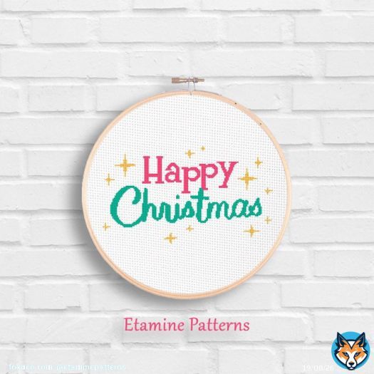 Happy Christmas Pdf Cross Stitch Pattern     #etsyshop #christmastree #pdfcrossstitchpatterns #digitalembroiderypatterns #handmadegifts #christmasgifts #walldecorideas #embroideryideas