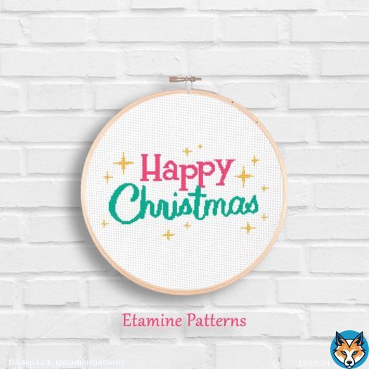 Happy Christmas Pdf Cross Stitch Pattern #etsyshop #christmastree #pdfcrossstitchpatterns #digitalembroiderypatterns #handmadegifts #christmasgifts #walldecorideas #embroideryideas
