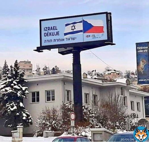 A sign in Prague says: Israel thanks Czechia.