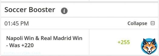 What better way to start Football Sunday than with some real Futbol!  La Liga Real Madrid win vs Real Sociedad &  Serie A Napoli win vs Roma boosted to +255   +5.43% EV  29.7% Probability  #BetOnline #SerieA #LaLiga #Napoli #RealMadrid #GamblingTwitter #FreePicks #FreeBets