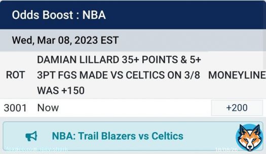 BetUS NBA Boost Damian Lillard 35+ pts and 5+ 3s boosted to +150   ~+3% EV  ~34% Probability  #BetUS #GamblingTwitter #NBA #NBATwitter #NBAPicks #RipCity #EVShark