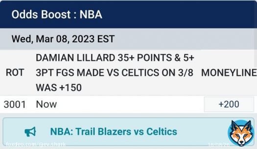 BetUS NBA Boost Damian Lillard 35+ pts and 5+ 3s boosted to +150   ~+3% EV  ~34% Probability  #BetUS #GamblingTwitter #NBA #NBATwitter #NBAPicks #RipCity #EVShark