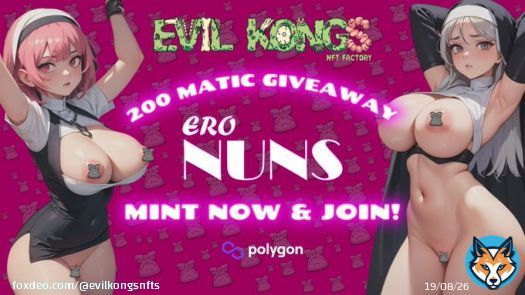 What are you waiting to join in the giveaway for 200 $MATIC?  Mint a Ero Nun NFT and join now!  Minting Site:   Stake on:   200 MATIC GIVEAWAY FOR HOLDERS! - Earn $EPEPE on Staking #NFT #NFTGiveaways #NFTCommuntiy #NFTdrops&hellip;Show more
