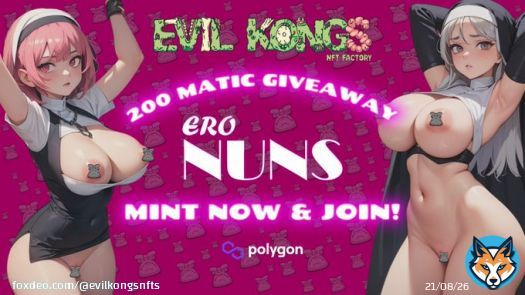 What are you waiting to join in the giveaway for 200 $MATIC?  Mint a Ero Nun NFT and join now!  Minting Site:   Stake on:   200 MATIC GIVEAWAY FOR HOLDERS! - Earn $EPEPE on Staking #NFT #NFTGiveaways #NFTCommuntiy #NFTdrops&hellip;Show more