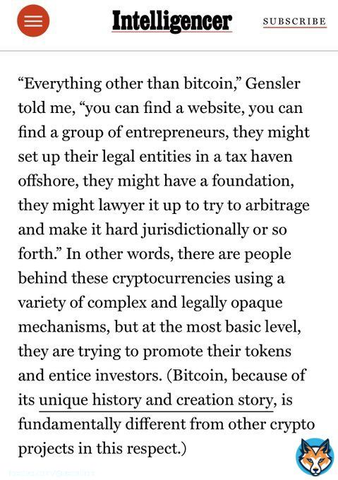&ldquo;Everything other than #Bitcoin is a security.&rdquo;   Sounds like something Bitcoiners have been saying for a while now.