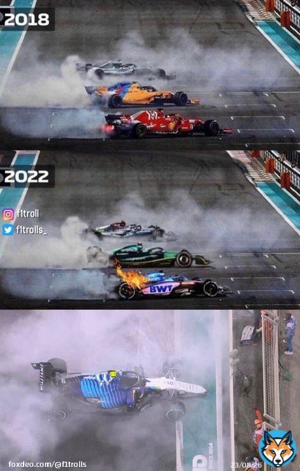 Hamilton, Alonso, Vettel and Latifi doing donuts at Abu Dhabi 2022