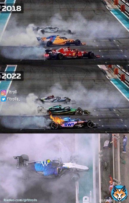 Hamilton, Alonso, Vettel and Latifi doing donuts at Abu Dhabi 2022