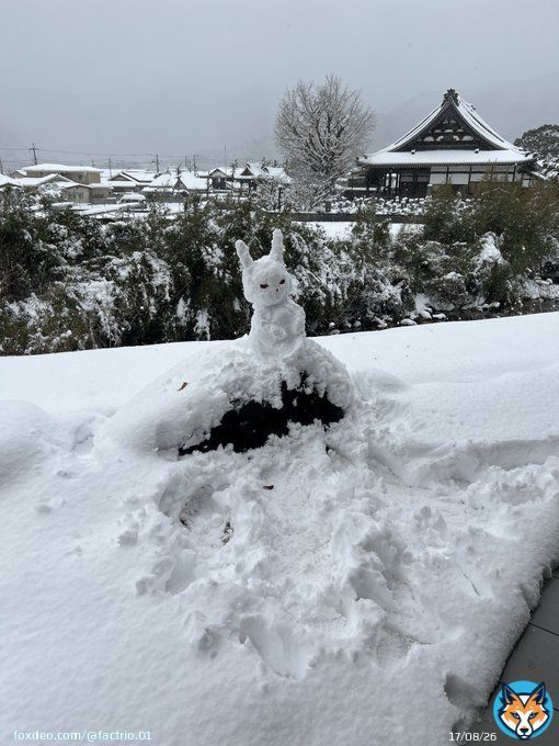 帰ってきたらなんかおった&hellip; 顔怒ってますやん。 #雪だるま