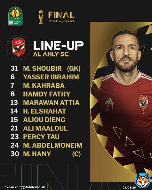 Lineups for Al Ahly x Wydad are in.   ???????????????????? ???????????????? ????????????????????????????????????????????!   #CAFCLfinal #TotalEnergiesCAFCL  #YallaYaAhly  #DimaWydad