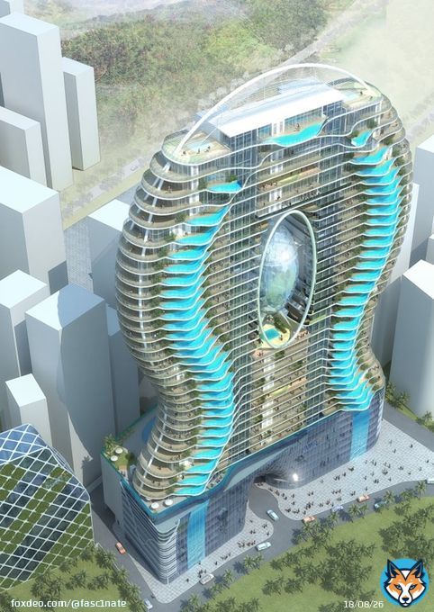A proposed luxury apartment building with swimming balconies in Mumbai, India. Each apartment would come with its own pool.