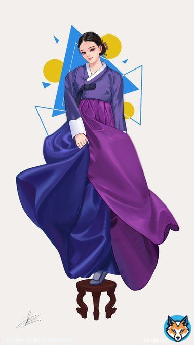 My style experience with hanbok study. I am always amazed with artists who can compliment both linearts and color together. So I decide to develop my own style. #태양 #한복 #hanbok #koreangirls  #traditionaldress