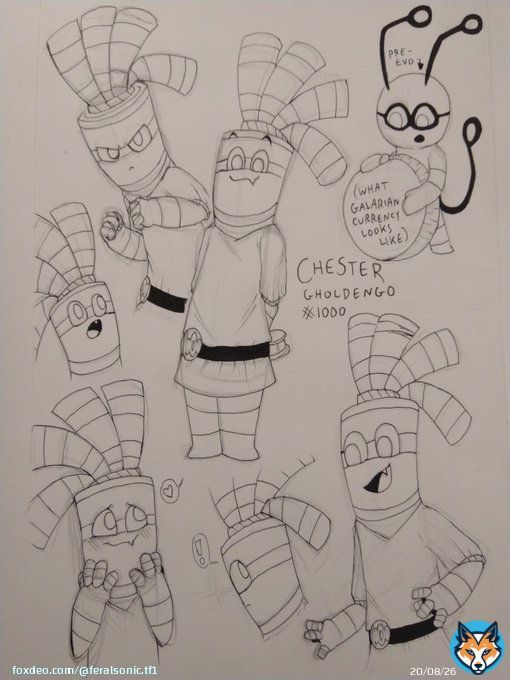 Once I doodle my silly man-shaped coin ghost, I find it hard to stop. This time I also included him as a Gimmighoul.  Gonna go over some of these too.  #PokemonScarletViolet #pokemonart #gimmighoul #gholdengo