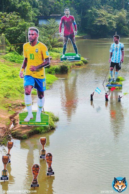 #FIFAWorldCup fever has hit Kerala   Giant cutouts of Neymar, Cristiano Ronaldo and Lionel Messi popped up on a local river ahead of the tournament.  12 days to go until #Qatar2022