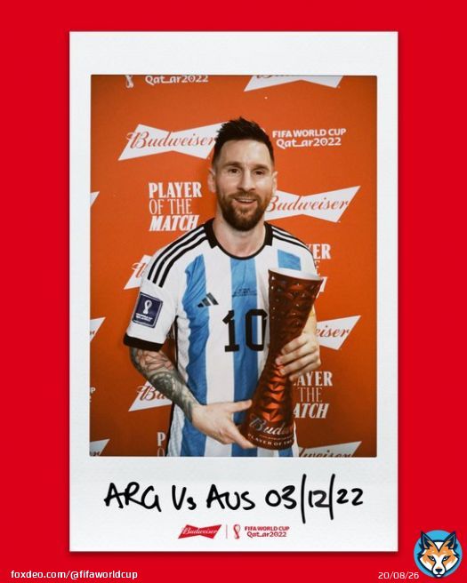 The fans came, and Messi delivered!     After scoring his first goal for Argentina in a #FIFAWorldCup knockout game, Lionel Messi takes home the @Budweiser Player of the Match award.    #ARGAUS  @Budfootball #POTM #YoursToTake #BringHomeTheBud #BudweiserWorldCup